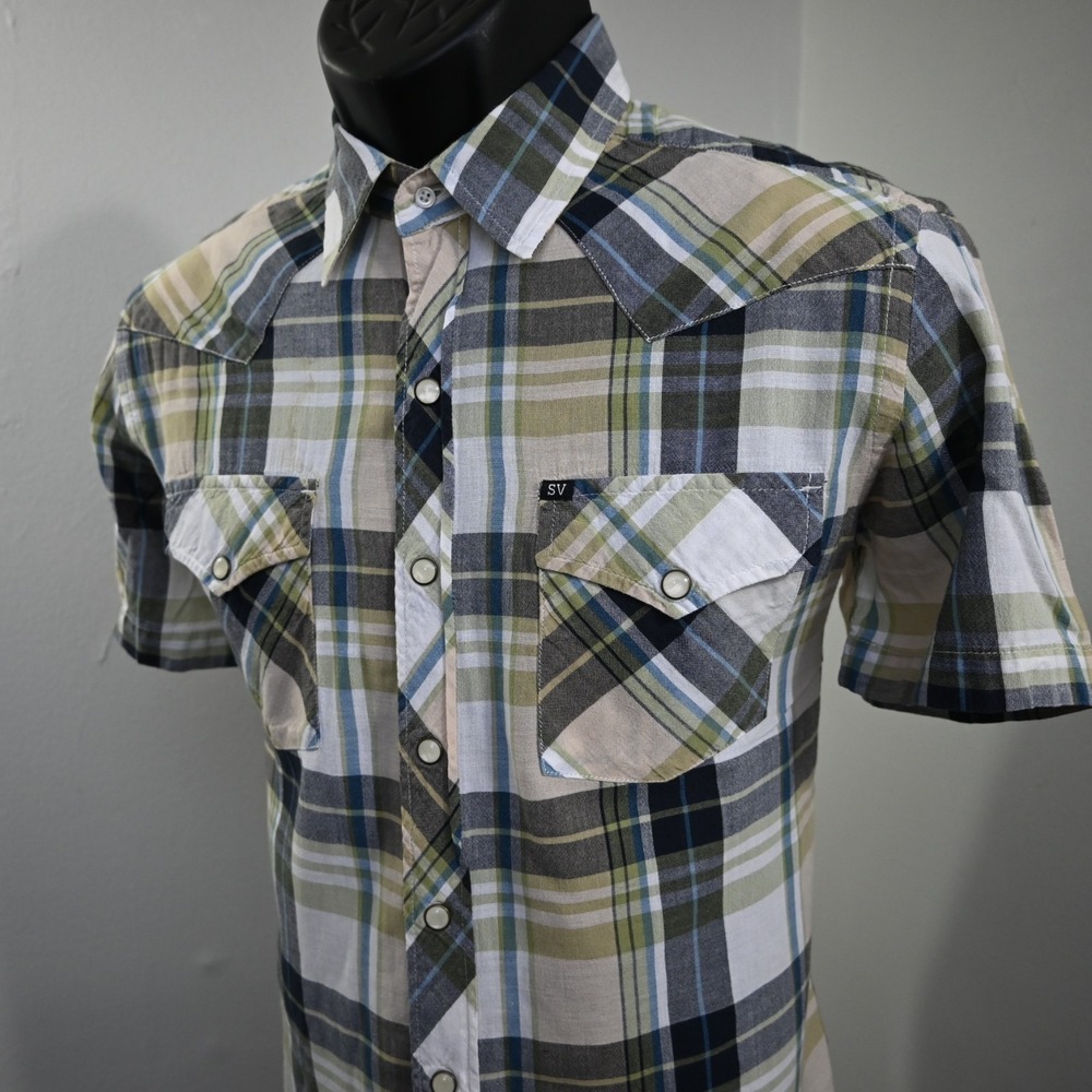 VTG Salt Valley‎ Western Pearl Snaps Shirt Plaid Short Sleeve Mens Size Small